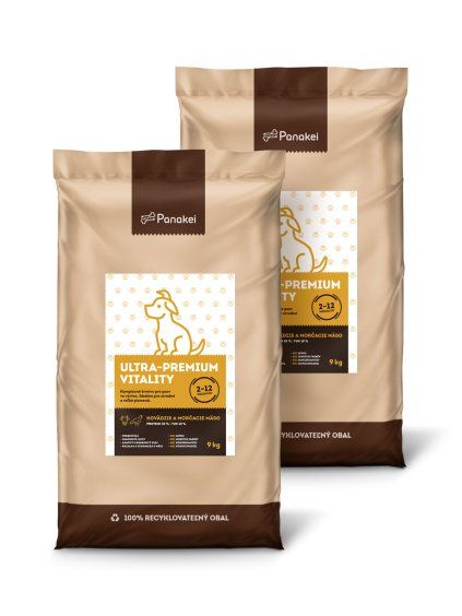 Výhodných 18 kg (2x9kg) naturálneho krmiva Panakei s hovädzím a morčacím mäsom pre šteniatka vo vývine