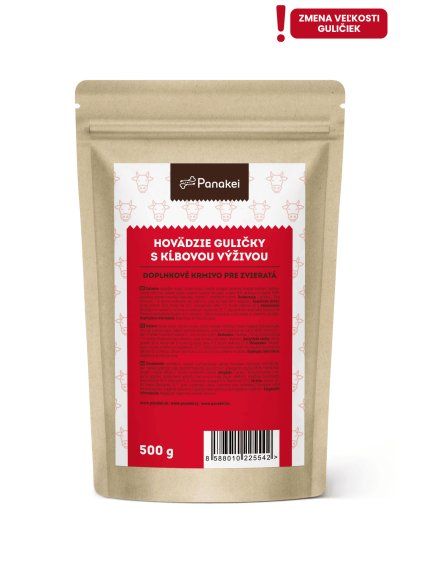 Doplnkové krmivo Panakei vo forme hovädzích guličiek na kĺby v praktickom 500g balení - zmena veľkosti.