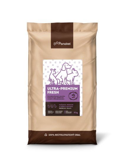 4kg balenie za studena lisovaných granúl Panakei Ultra-Premium Fresh s kačacím, husacím a mäsom z diviaka pre dospelé stredné a veľké plemená psov od 1 roka