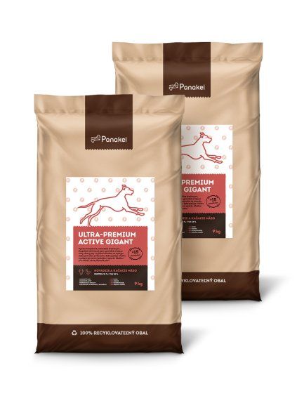 Výhodné balenie 18 kg (2x9 kg) granúl Panakei Ultra-Premium Active Gigant s hovädzím a kačacím mäsom pre aktívne psy veľkých a obrích plemien (L-XL-XXL).