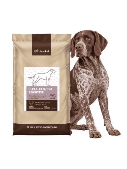 Panakei Ultra-Premium Sensitive Jeleň lesný 9 kg: Prírodné bezobilné granule so zverinou pre dospelých psov veľkých plemien.