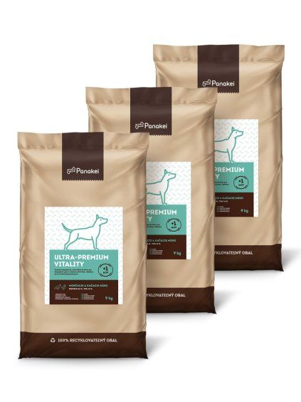 Panakei granule Morka + Kačka (27 kg) v 100% recyklovateľnom obale – ideálna voľba pre stredné plemená psov.