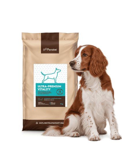 Vrecko prémiového krmiva Panakei Hovädzie + Morčacie 9 kg pre dospelých psov strednej veľkosti (11–24 kg).