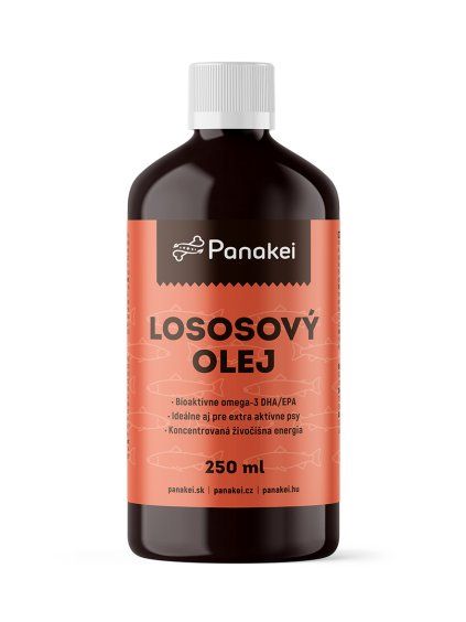 Za studena lisovaný lososový olej pre psa ako najlepší prírodný liek na pĺznutie chlpáča a suchú pokožku.